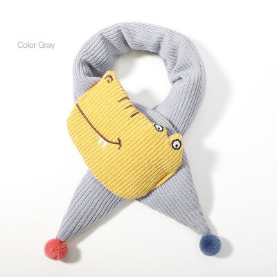Écharpe tricotée en forme de dessin animé pour enfant, garçon et fille, col en croco, chaude, décontractée, hiver: Gris clair