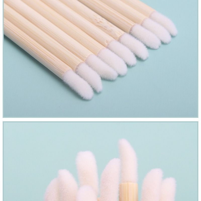 50 Stück Wimpernbürsten mit Bambusgriff, Lippenpinsel, Wattestäbchen, Lippenstift-Gloss-Applikatoren, Wimpernverlängerungs-Make-up-Tools