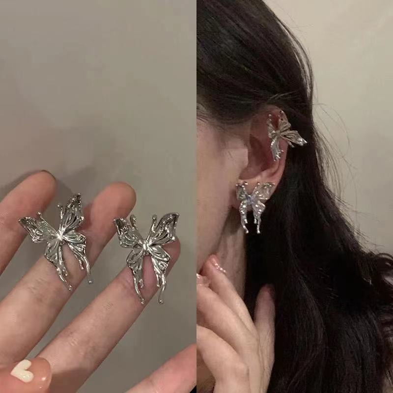 Punk Stijl Vloeibare Vlinder Stud Earring Voor Vrouw Cool Metalen Vlinder Oorbellen Y2K Esthetische Sieraden Party: Style-1
