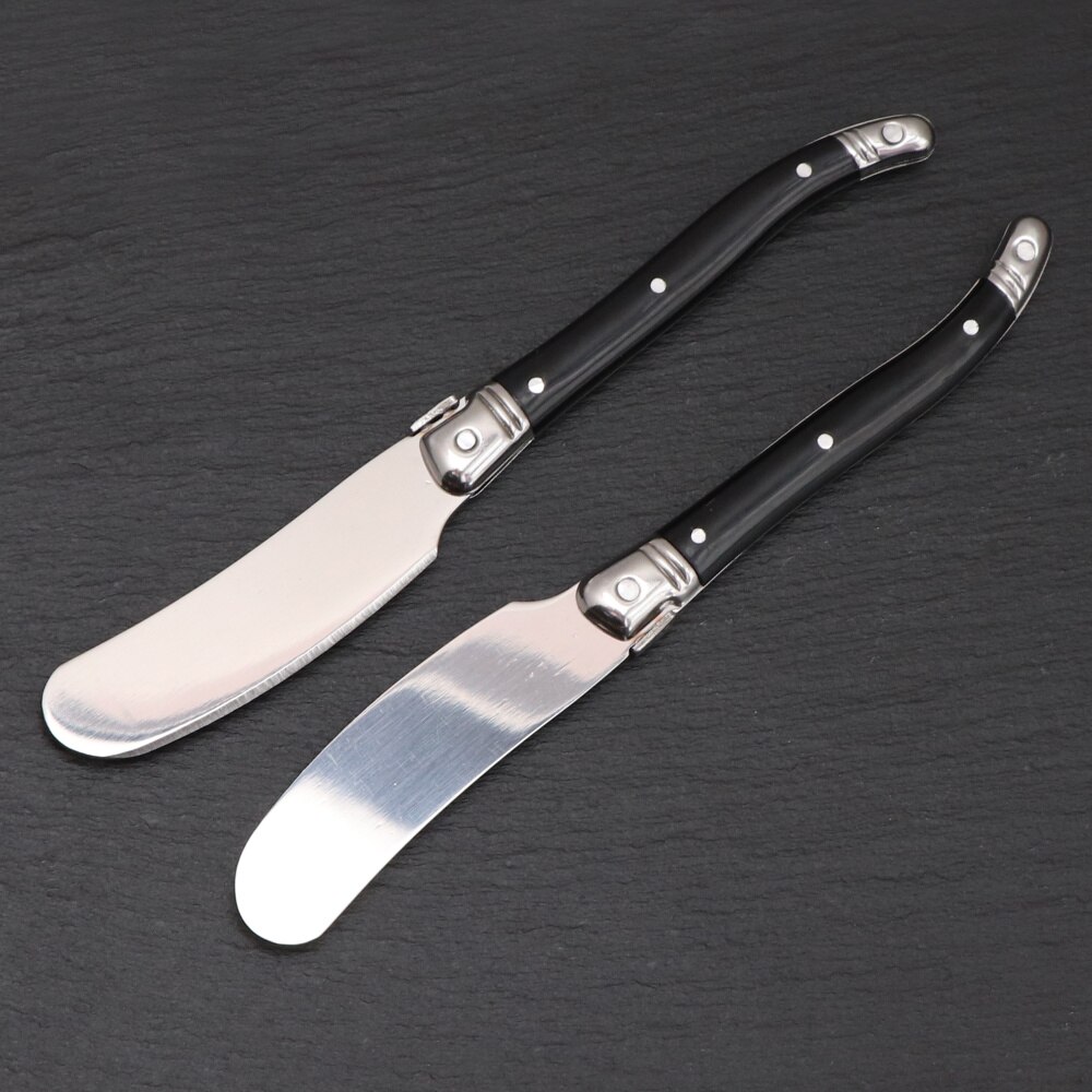 Couteau à beurre avec manche en plastique noir, Laguiole en acier inoxydable, épandeur de confiture de fromage, spatule Sandwich, trancheur de gâteau au fromage, couteau de Table