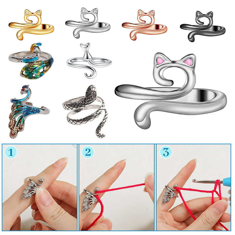 Akto 3/4/5/6 regulowany pierścień do robienia na drutach, uszy kota, drutowana włóczka, prowadnica do włóczki, uchwyt na palec, naparstek, nić, pierścień do szycia