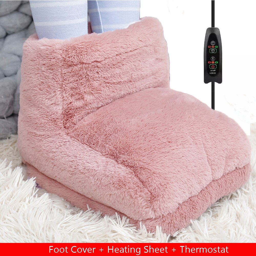 Built-in USB Electric Foot Warmer Heater Timer Function Safe Start Foot Warmer Foot Heating Pad: Pink