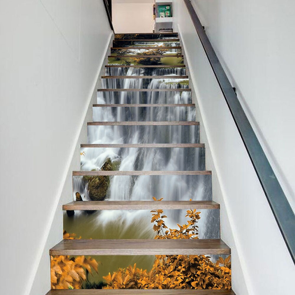 Pegatina de escalera de cascada de cañón, decoración de escaleras, patrón de escalones, suelo, casa, escaleras, Mural artesanal, papel tapiz de vinilo autoadhesivo
