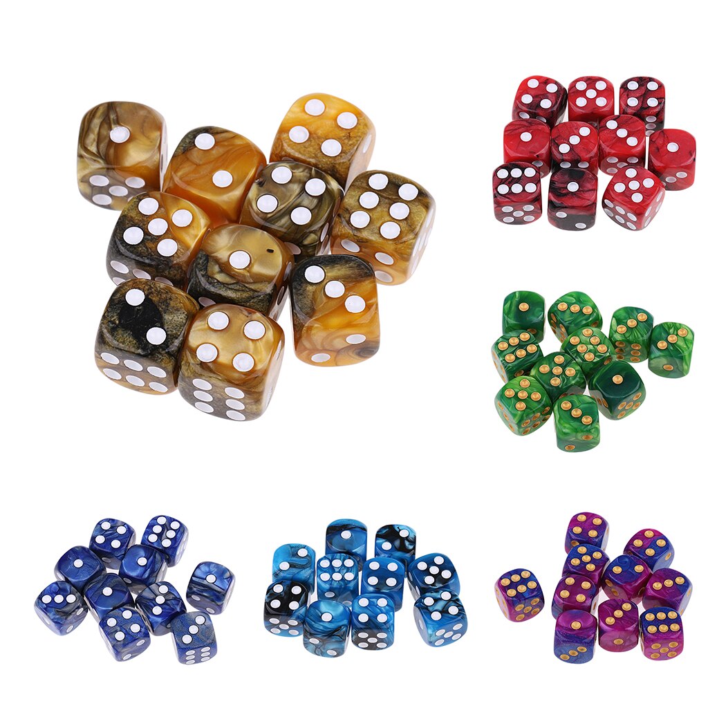 Set Van 10 6 Zijdig Opaque D6 16Mm Standaard Dice Die 2 Gemengde Kleur Dices
