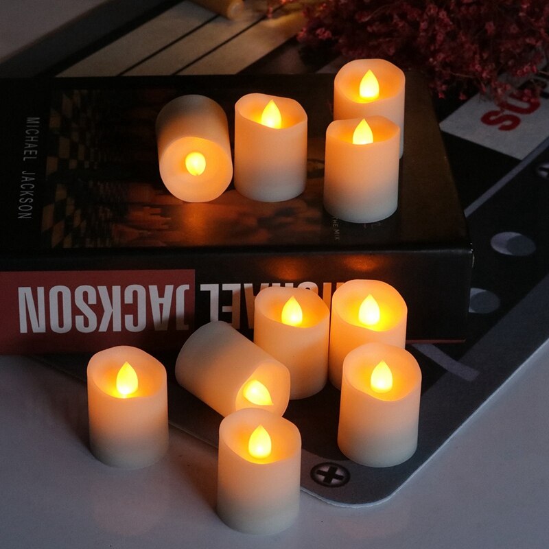 Vela electrónica de 12 uds, 10 teclas, Control remoto, temporización Led de plástico, vela sin llama impermeable para Halloween y Navidad