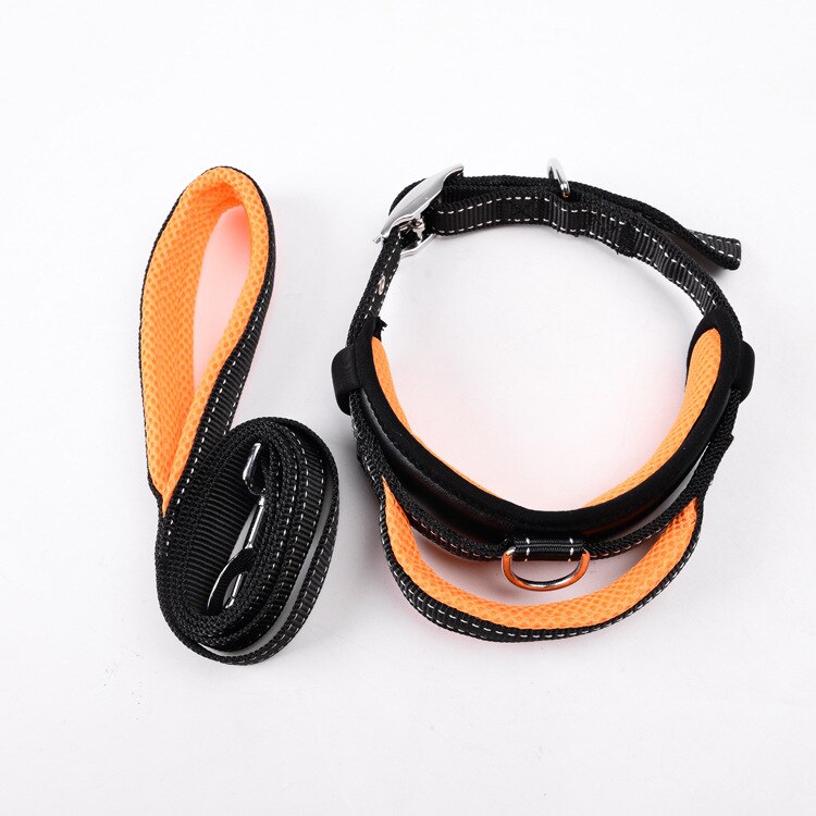 Halsband Leash Set Mesh Ademend Verstelbare Halsbanden S/M/L Nylon sterke handvat tractie Leash honden accessoires: Orange / M