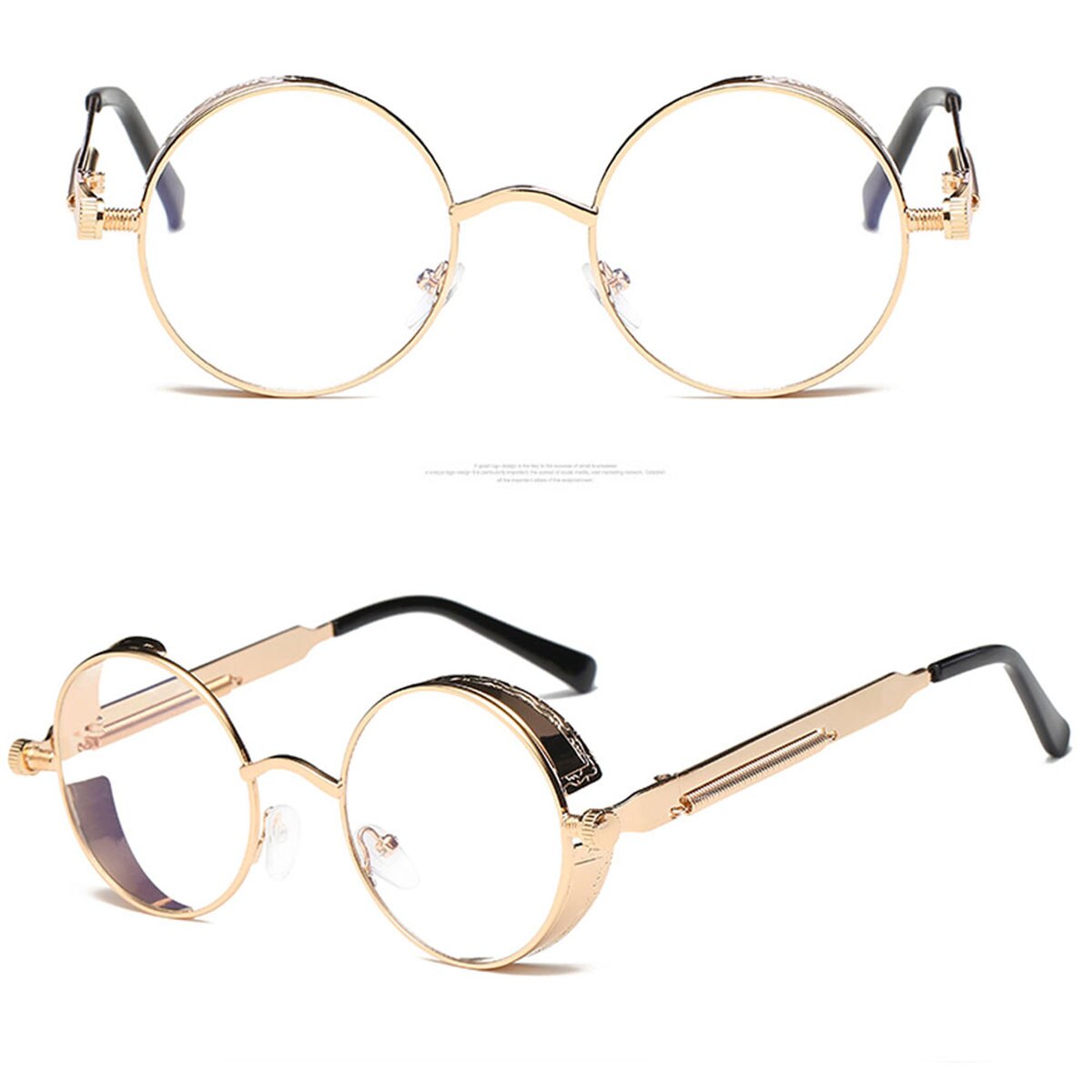 Moda Estilo Retro Steampunk Óculos Redondos Óculos de Armação de Metal Lente Óculos de Design Da Marca Do Vintage Masculino óculos de Sol Óculos de Condução