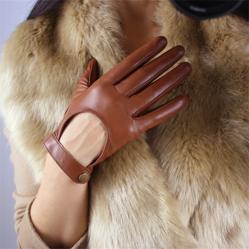Echt Lederen Handschoenen Vrouwelijke Lente Herfst Dunne Stijl Ongevoerd Mode Elegante Vrouw Schapenvacht Handschoenen: light brown / S