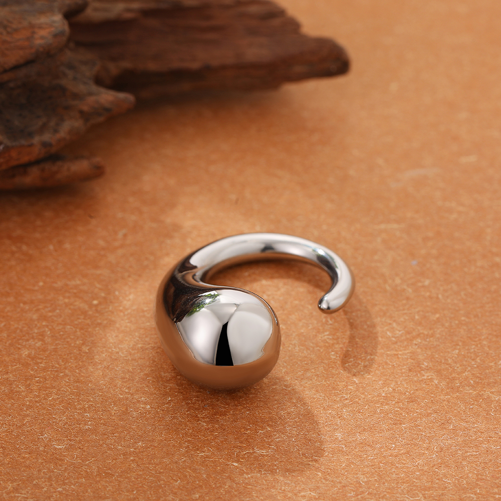 Onregelmatige geometrische gladde metalen open ringen voor dames heren Verklaring dikke koepelvingerring verstelbare roestvrijstalen sieraden: Beige