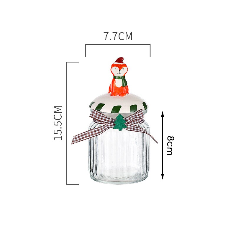 Christmas Glass Storage Jars with Cute Ceramic Lid Airtight Candy Nuts Storage Container Sealed Canisters Pantry Food Organizer: Fox Small
