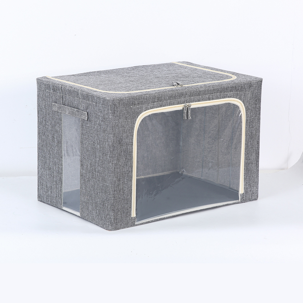 Caja de almacenamiento gruesa de lino y algodón para el hogar, caja de tela con cubierta plegable para guardar ropa, juguetes, ventana grande, organización: M / Grey