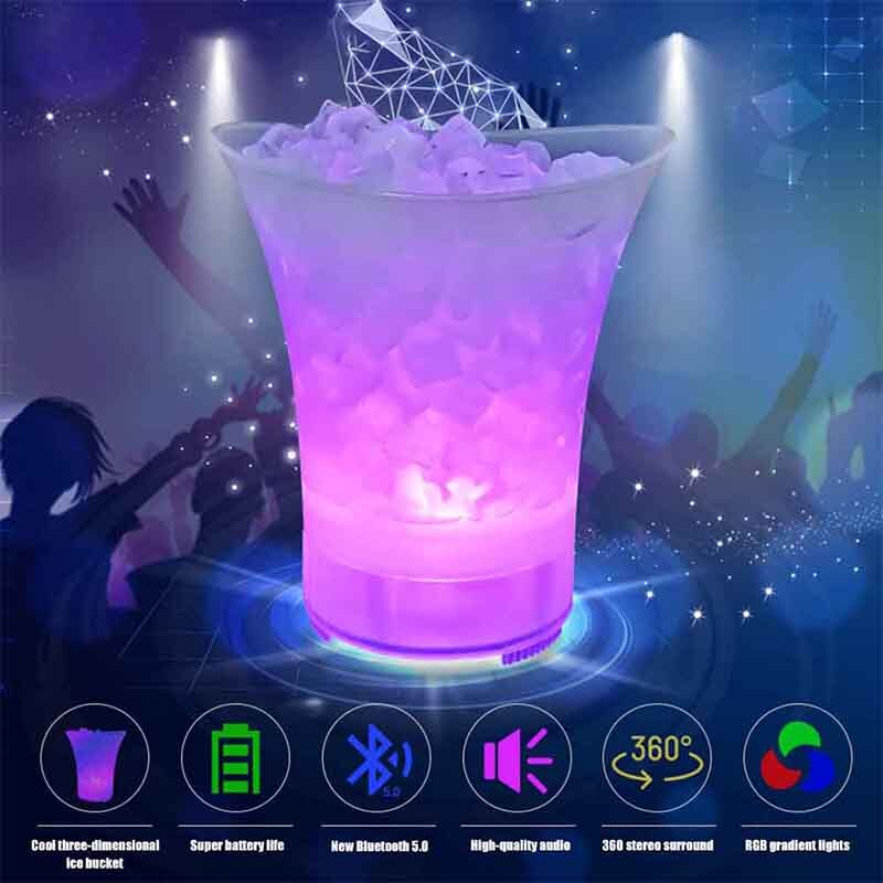 7 Color LED 5L Waterproof Plastic LED Ice Bucket Color Bars Nightclubs LED Light Bluetooth Speaker Container Portable Ice Bucket