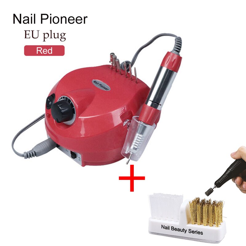 30W 35000 Rpm Professionele Elektrische Nagel Polijstmachine Mill Cutter Sets Voor Manicure Nail Art Equipment Tool: 30W Red Brush