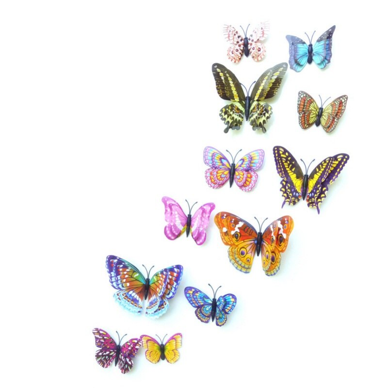 12pcs Lichtgevende 3d Vlinder Muurstickers Leuke Vlinders Art Decals Voor Thuis Kamer Wanddecoratie Koelkast Stickers