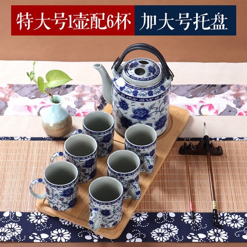 Kinesisk stil jingdezhen keramisk tekanna tekopp stor blå blomma porslinskanna filtrerad teflaska set hem te träbricka
