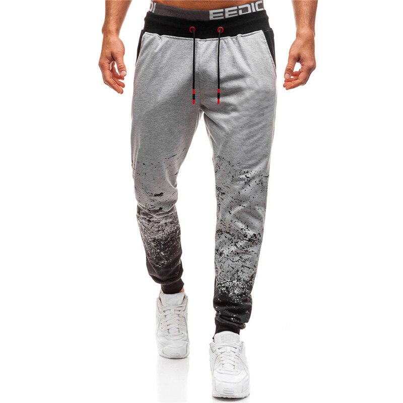 Men's Casual Sweatpants Gradual Printed Fitness Pants Slim Hip-hop Style Jogging Male Trousers: XL / light grey