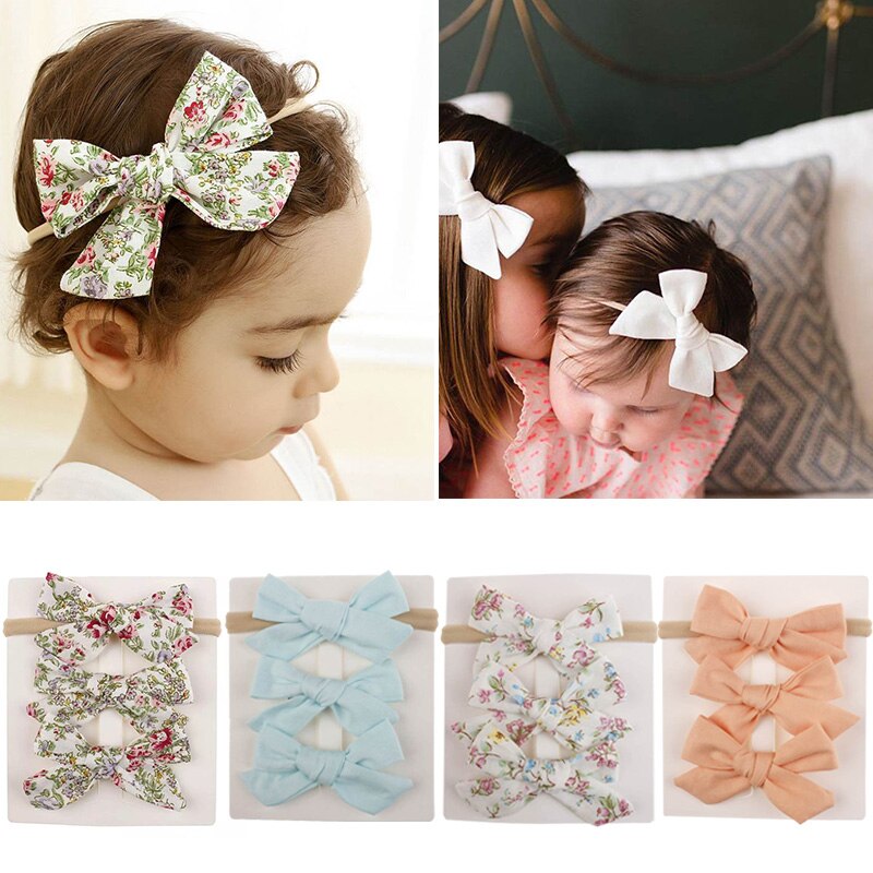 3Pcs/Set Cute Flower Printed Baby Hair Accessories Bows Kids Hairband Headbands For Girls Turban Children Hair Clips Hairpins