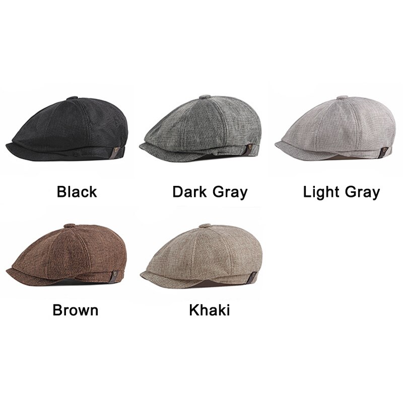 Wuaumx Newsboy Cap Men Spring Summer Octagonal Hat For Male British Herringbone Flat Caps Retro Eight blade Hats Breathable