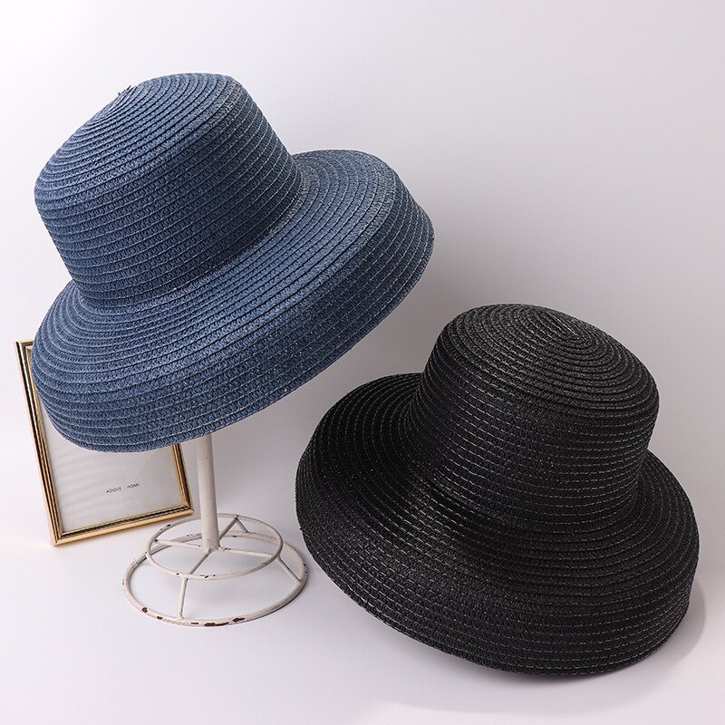 Sommer dame plisseret stråhat kvinder afslappet stor rand rand floppy solhat cap strand casquette gorros