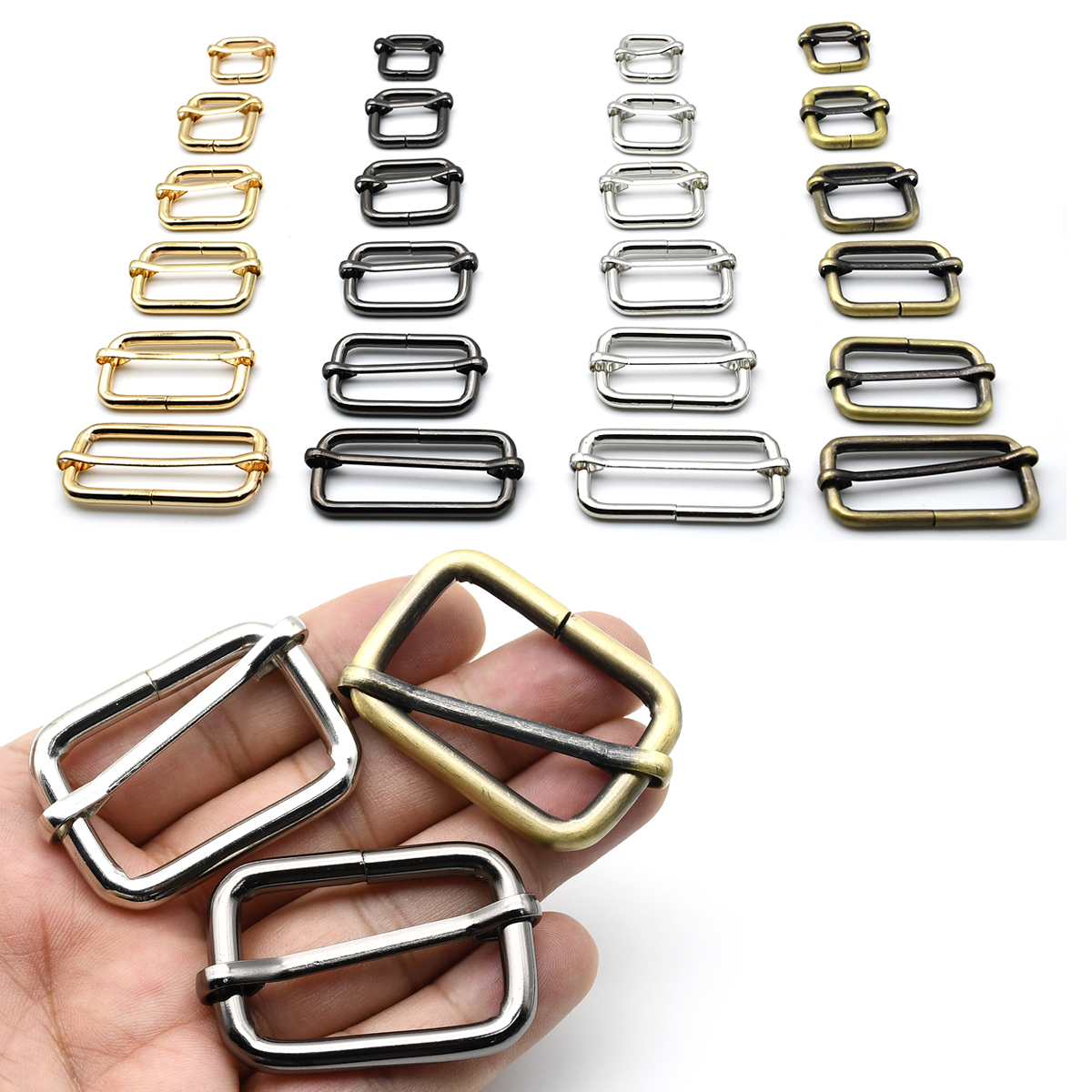 Metaal verdikte lederen tas Rugzak Schouderriem Riem Rechthoek Tri-glide Passen Roller Pin Gesp Slider O-ring