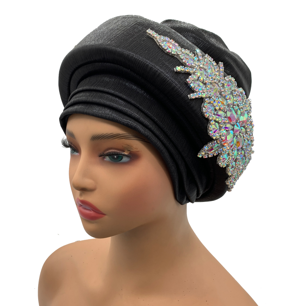 Luxus Strass Turban Hütte für Frauen Afrikanische wickeln Kopf Kopfbedeckung Nigeria Auto Gele Headtie Turbante Mujer: Braun