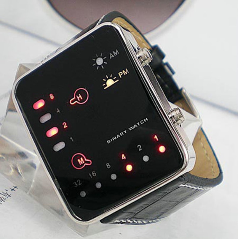 Splendid Horloge Mode Digitale Rode LED Sport Polshorloge Binaire Horloge PU Leer Vrouwen Mens Klok Relogio Feminino