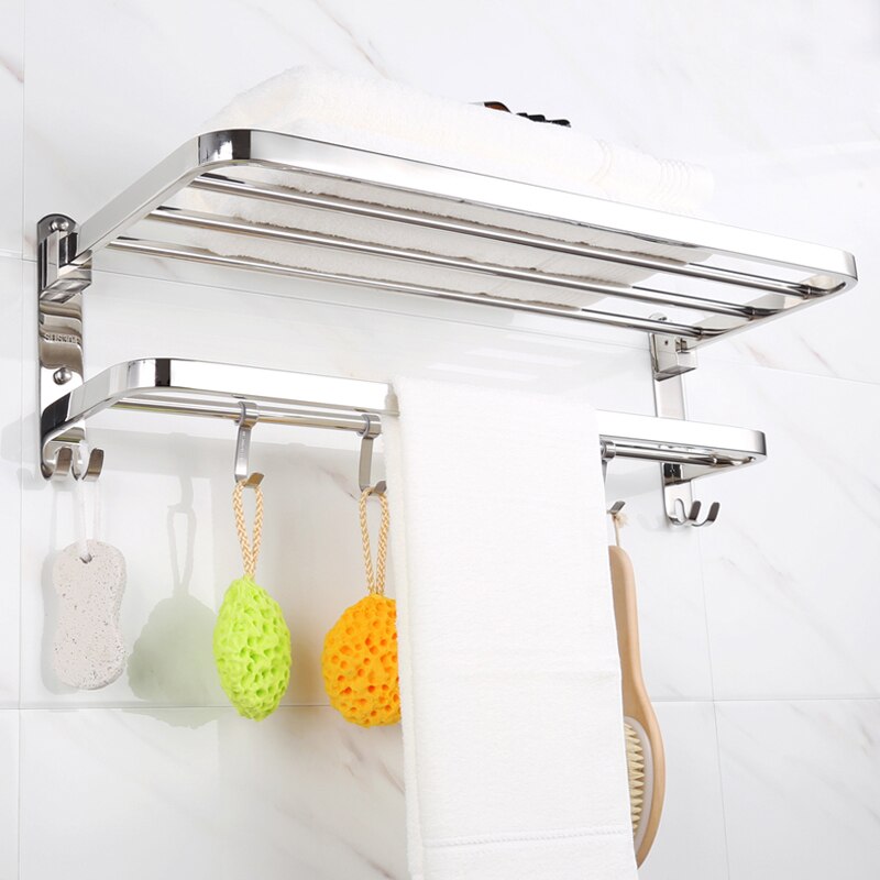 Folding Movable Bath Towel Shelf Stainless Steel Polished Bathroom Towel Rack Towel Holder Stainless steel 304