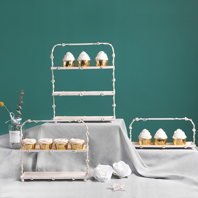 European white dessert table decoration / display stand set / wedding cake set table / wooden snack tray