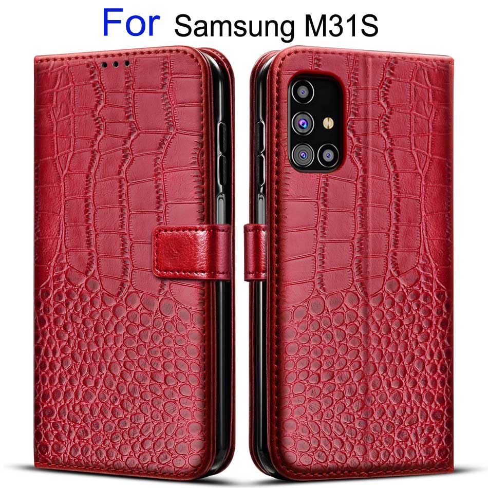 Coque à rabat en cuir pour Samsung, compatible modèles Galaxy M31s, M317F,: Red