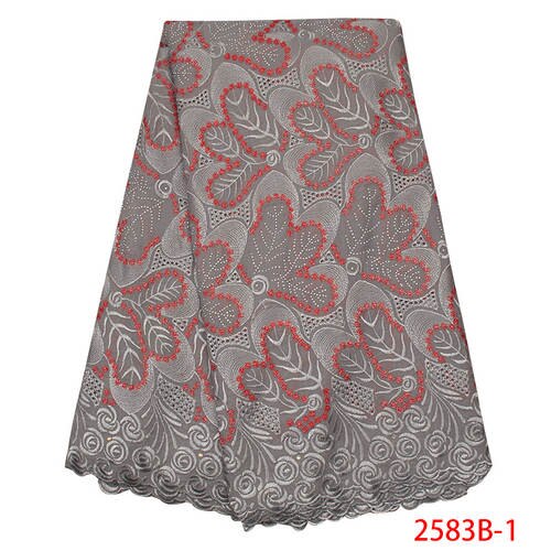 African Swiss Voile Lace in Switzerland Swiss Voile Cotton Lace Fabric Embroidery Laces with Stones KS2583B-1: Picture 1