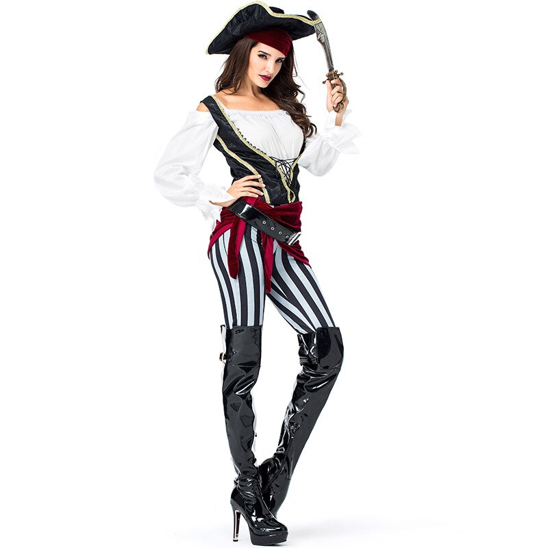 Adult Women Pirate Fancy Dress Halloween Party Hen Party Pirate Captain Buccaneer Caribbean Ladies Fantasia Costume