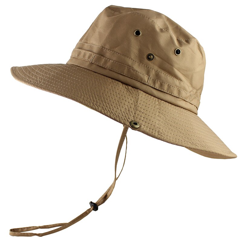 Upf 50+  letvægts solhat kvinder mænd mesh bucket hat sommer fiskeri vandrehue uv beskyttelse flap åndbar strand hat udendørs: Khaki