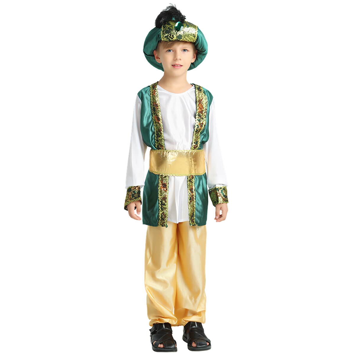 Buitenlandse Handel Halloween Party Kostuum Moslim Dubai Stamhoofd Ouder-kind Arabische Groene Prins Cosplay Kostuum Maskerade