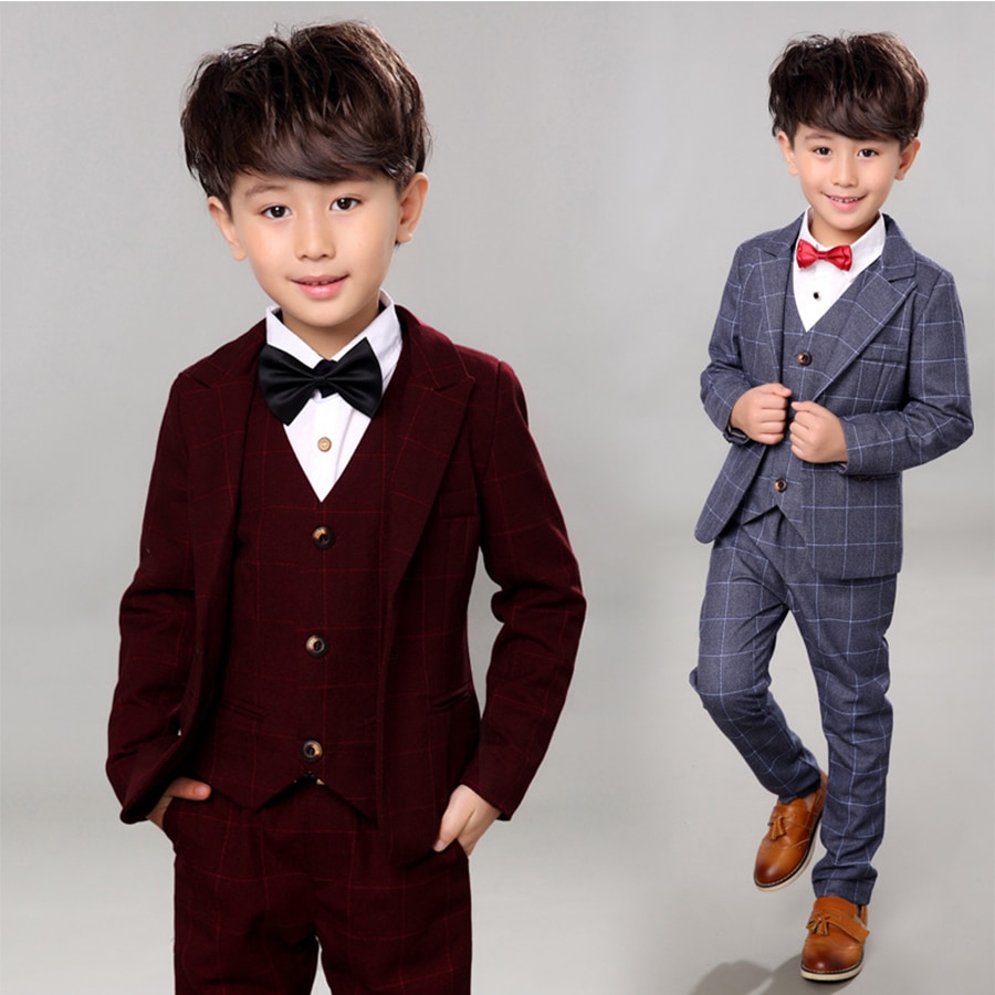 Ensemble Costume de mariage pour garçons | Costume de mariage pour enfants, Blazer à carreaux pour enfants, gilet et pantalons 3 pièces, Costume de Performance pour Piano pour fête scolaire