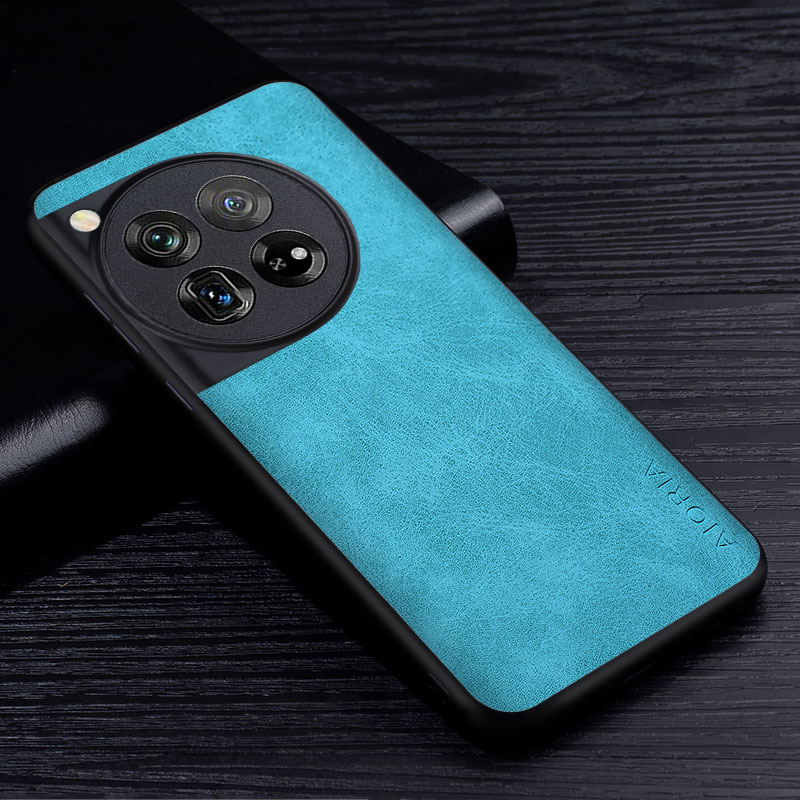 Premium PU lederen telefoonhoes voor Oneplus 12 12R Krasbestendige effen kleur beschermhoes: ABS / Black