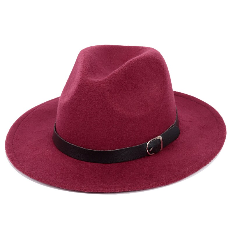 Vintage Voelde Jazz Fedora Hoeden Grote Rand Cloche Cowboy Panama Voor Vrouwen Mannen Wol Herfst Winter Klassieke Brede Rand top Hat: Wine Red