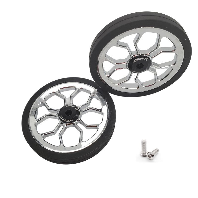 Aceoffix-rueda de empuje de gran tamaño para bicicleta, rueda fácil de 80mm para Brompton, 1 par: Electroplated silver