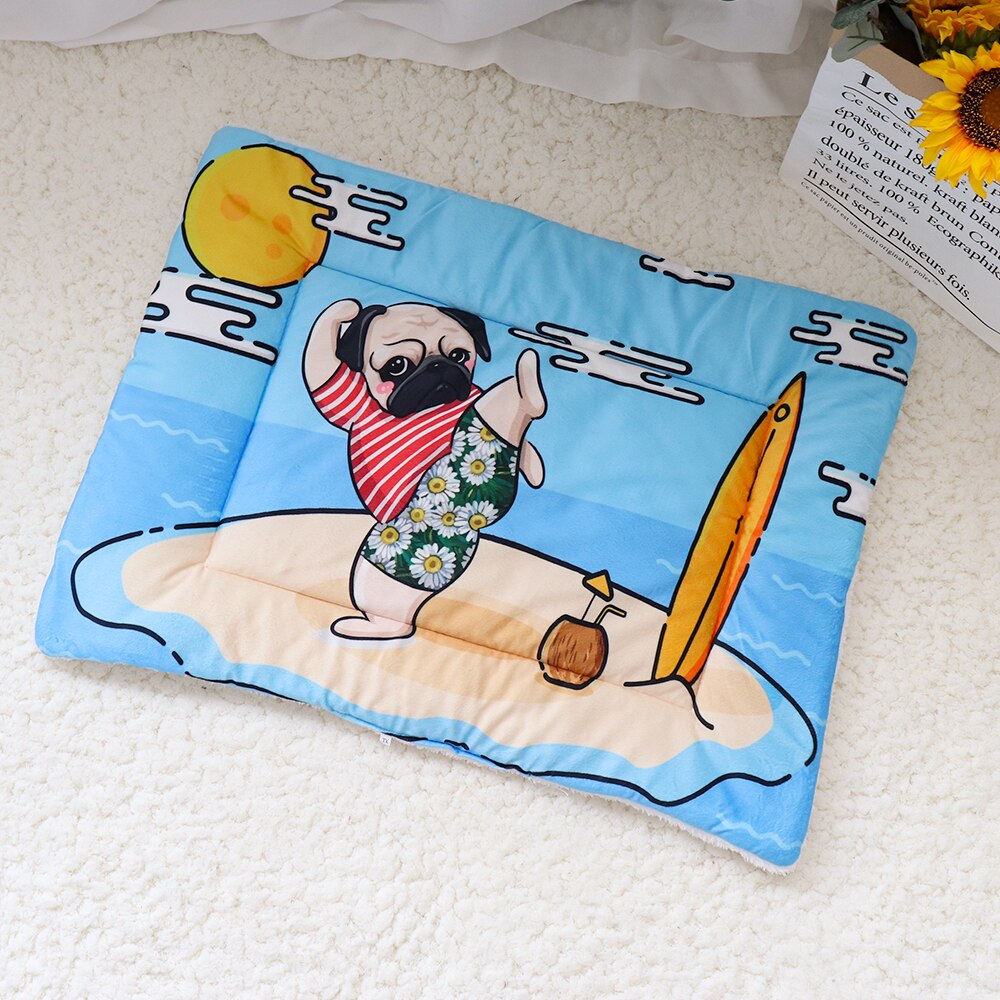 Blød varm hundemåtte vinter hundetæppe hvalp hund kat sengemåtte trykt sofa sovepude madras til små mellemstore hunde mops: Blå / 75 x 95cm
