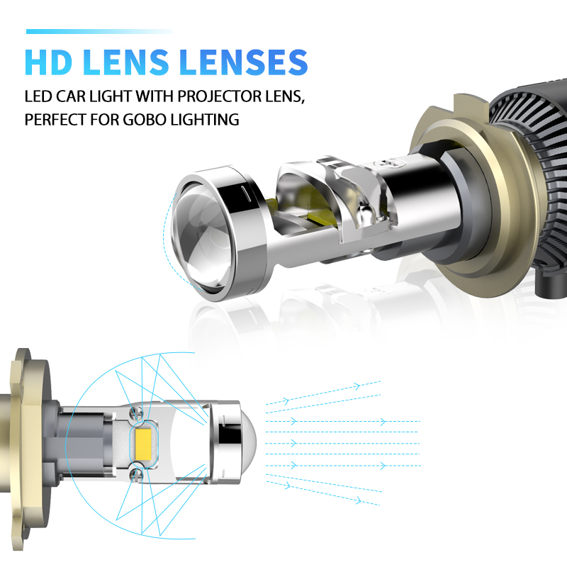 DAWNKNIGHT A80 H7 Led avec lentille 100 W/paire H11 9005 9006 lentilles de projecteur Led faisceau Hi/Lo Canbus Turbo ampoule LED LHD 12 V 6000 K