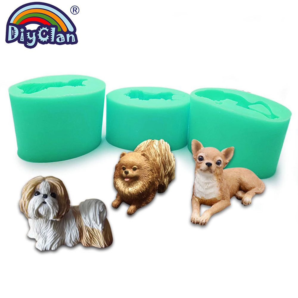 3D Hond Vorm Silicone Klei Mallen Big Size Chihuahua Pommeren Shih Tzu Gips Dier Kaars Mould Voor Cake Topper Bakken gereedschap