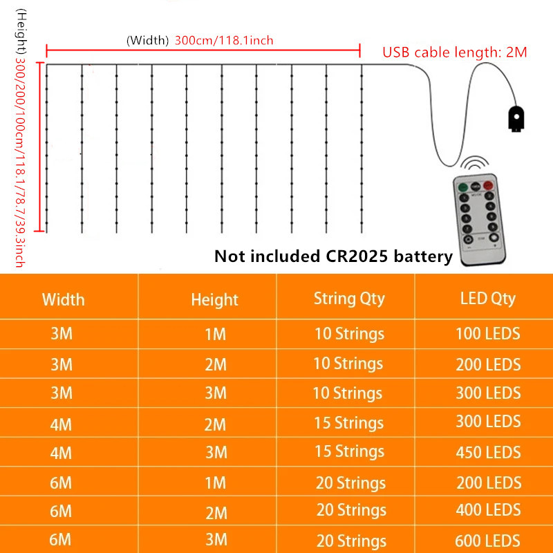 Guirnalda de cortina de 6x3M/3x3m en la ventana, guirnaldas de luces alimentadas por USB con control remoto, guirnalda de luces Led de Año , decoración navideña