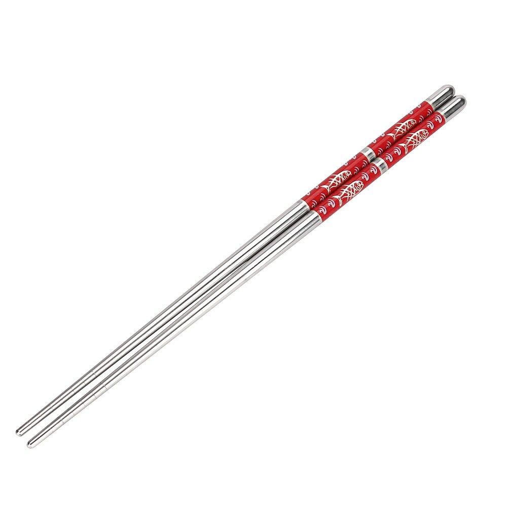 1Pc Chopsticks Length White Flower Pattern Stainless Steel Chopsticks Pair palillos chinos китайские палочки Chinese: A