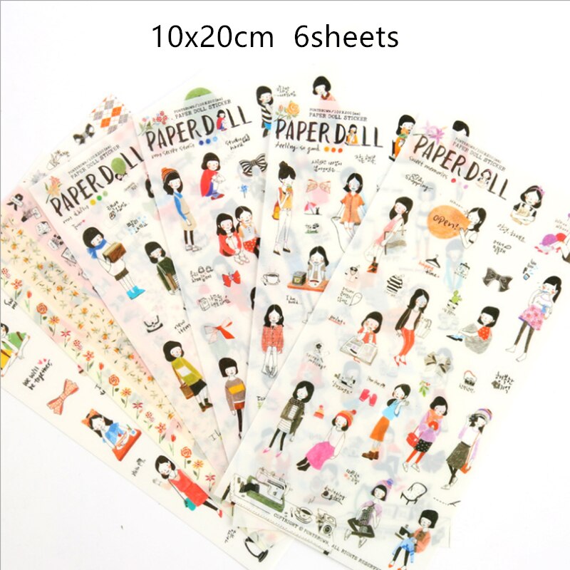 6sheets/pack/lot Korea Kawaii Doll Girl Paper Sticker Set Note Sticker Decoration Label Multifunction