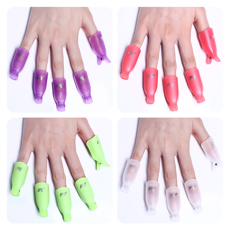 5Pcs/set Nail Polish Remover Wraps Plastic Soak Off Cap Purple Clip Nail Foot Toe UV Gel Polish Remover Nail Art Tools