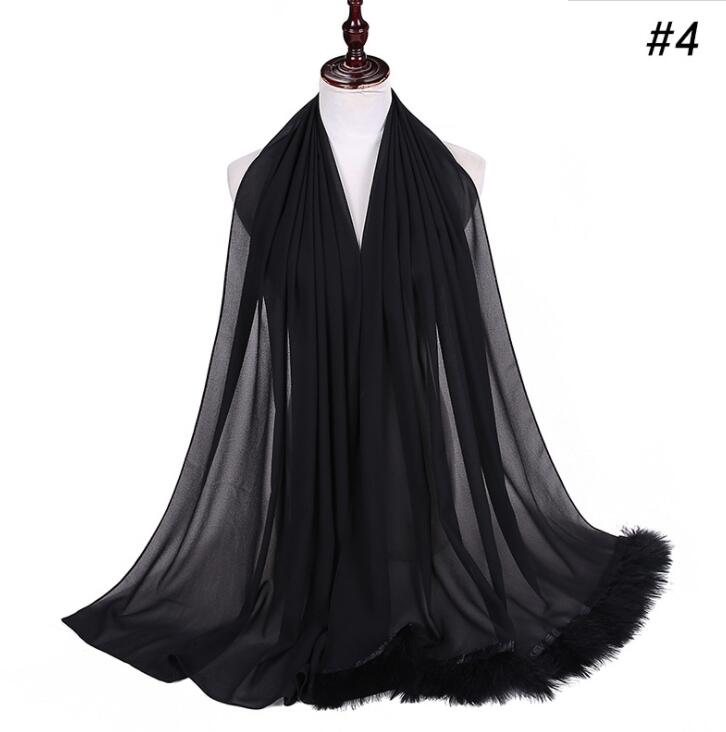 Feather Chiffon Scarf Hijab Plain Bubble Chiffon Scarf Women Popular Scarves Shawl Muslim Turban 72x175cm: COLOR 4