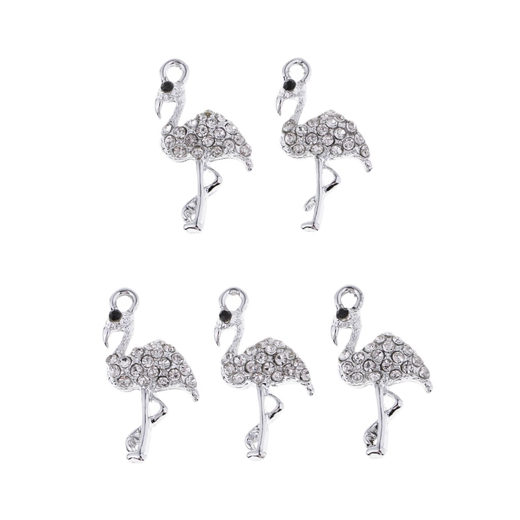 5 Stuks Legering Kristal Flamingo Hangers Diy Sieraden Maken Charms Bevindingen