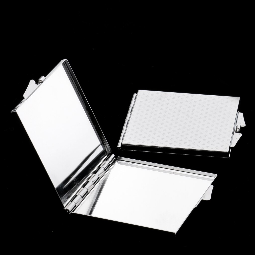 Pak Van 2 Dubbele Zijden Vouwen Zakformaat Make-Up Spiegel Draagbare Vierkante Compacte Spiegel Zilver Lichtgewicht