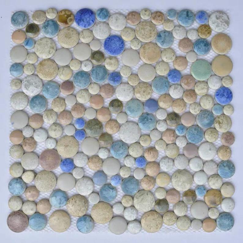 Azulejo de pared de cerámica para cocina y baño, mosaico de porcelana azul Beige esmaltado PPMTAJ18