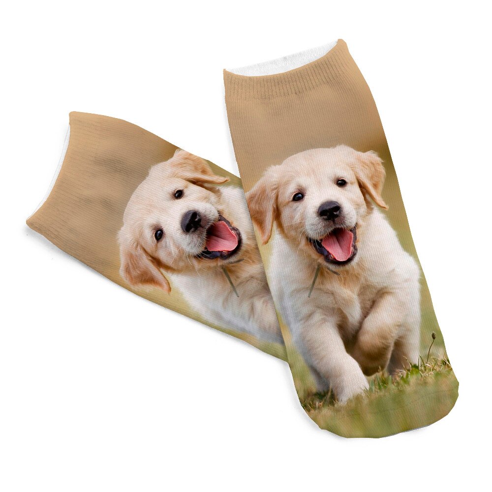 KLV 3D Smile Dog Printed Cotton Socks Cute Dog Printed Casual Style 19cm Low Anklet Socks Girl Calcetines Chaussettes