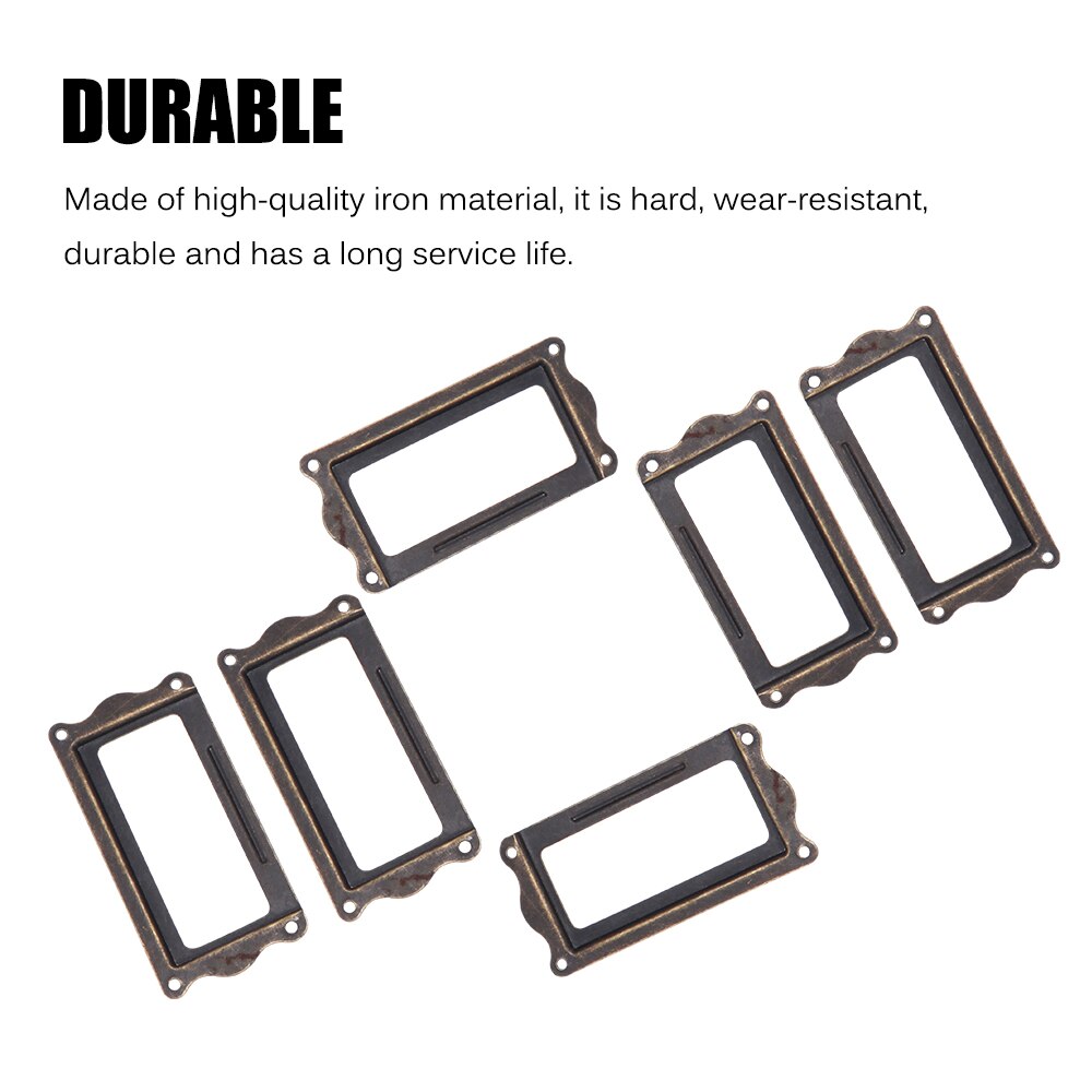 10pcs Antique Brass Handle Label Pull Frame Name Card Holder Cabinet Drawer Box Case Knob For Furniture Hardware